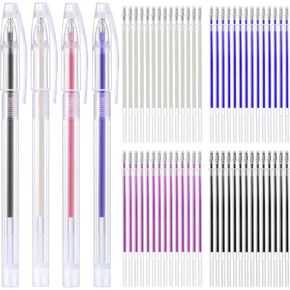AYWFEY Heat Erasable Fabric Marking Pen 60 Pcs Pen Refills + 4 Pcs Pen Case, Heat Erasable Pens,Fabric Marking Pens, for Tailors Sewing and Quilting Dressmaking, 4 Colors