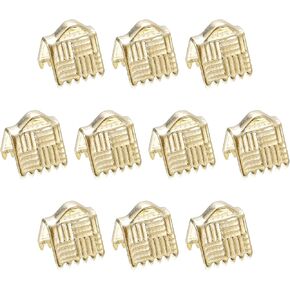 uxcell 10Pcs Ribbon End Crimp Clamps, 16mm Stripe Texture Copper Pinch Cord End Clasps for DIY Craft Making, Silver White