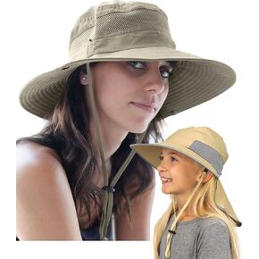 GearTOP UPF 50+ Wide Brim Sun Hat Khaki & Kids Sun Hat with Flaps & Neck Cover Kids Khaki Bundle