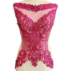 Large Size handsewing Rhinestones Bodice Applique sew on Crystal Beads Sequins Trim Patches Wedding Dress Decoration Accessories 13X16X22in (Champagne)