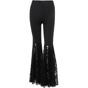 بنطال Goth Bell Bottom للنساء Punk Flare Stretch Y2k Emo 70s أسود in Saudi Arabia