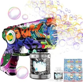 Automatic Bubble Gun for Boys & Girls 3+, Leak-Proof Graffiti Bubble Maker with LED Light for Kids 3-8,Bubble Machine with Bottle Bubble Solution
