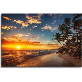 DZL Art S74781 Canvas Painting Print Paradise Tropical Island Beach with Palms Photograph Print Nature Pictures Wall Art Canvas Prints Painting for Living Room Bedroom Decor Office Wall Decor