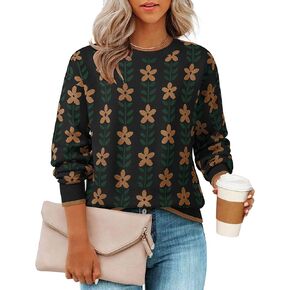 ZESICA Women's Long Sleeve Crewneck Sweater 2024 Fall Printed Cute Oversized Knitted Pullover Tops Trendy Clothes
