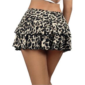 MakeMeChic Women's Cute Ruffle A Line Low Waist Summer Skirts Flared Hem Tiered Layer Swing Beach Mini Short Skirt