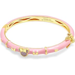 Disney Jewelry for Pink Minnie Mouse Bangle Bracelet, Yellow Flash Plated, Glitter Accent, 6.5"