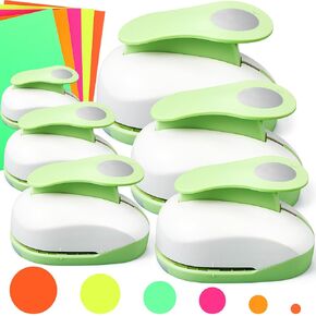 Chengu 6 Pcs Circle Craft Holes Punch Paper Punchers Scrapbook Punches with 10 Craft Sticker Paper Different Size of Round Punch for Paper Craft Design for Office Supply 3in/2in/1.5in/1in/0.6in/0.3in