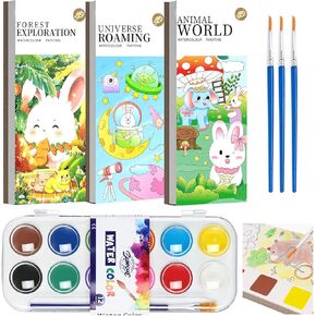 joefuud Watercolor Painting Books,1Pc Pigment Refill Box & 3Pack Pocket Watercolor Book,Watercolor Coloring Book for Kids For party, Halloween, Christmas toys, socks