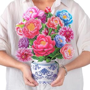 Airpark Paper Pop Up Flower Bouquet Card, Peony Flowers, Gift Cards 14 inch Forever Flower Paper 3D Popup Cards with Note Card and Envelope for Birthday Cards, Gift for Her