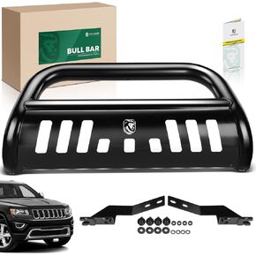 YHTAUTO 3" Bull Bar Push Bar w/Skid Plate Light Mount Fit Jeep Grand Cherokee 2022-2024(Incl. 4XE Model), Grand Cherokee L 2021-2024, S/S 304 Brush Guard for Truck Front Bumper