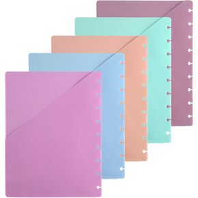 5pcs Discbound Dividers with Pocket, 9.37x7.09in Multi-Color Planner Dividers 9-Disc Notebook Binder Inserts Plastic Index Dividers for Folder Office School