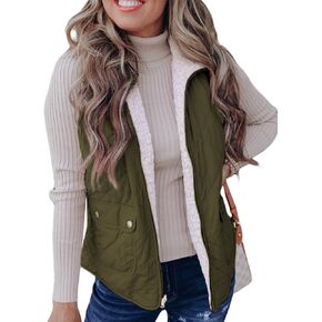 SHEWIN Women Puffer Vest Casual Stand Collar Sleeveless Puffer Jacket Warm Winter Reversible Zip Up Outerwear with Pockets in Saudi Arabia