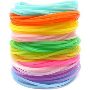 60 Pcs Colorful Silicone Jelly Bracelets Gummy Rubber Bracelets Neon Jelly Bracelets Retro Silicone Hair Ties Rainbow Glow Neon Stretchable 80s Bracelets Bands for Party Favors, Adults, Women