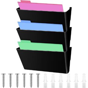 Colarr 6 Pcs Legal Size Plastic Single Pocket Wall Mount File Holder Hanging File Organizer with Screws Wall File Hanging Folder Letter Paper Mail Organizer for Office Home Classroom (Black)