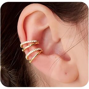 Gold Ear Cuff Earrings for Women 14K Gold Plated Cubic Zirconia Sparkling Round Huggie Ear Cuff Non Piercing Clip On Cartilage