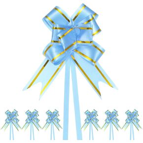 200-Pack Ribbon Pull Bows, 3.74 Inch / 9.5cm Plastic Gold Edge Ribbon Bows for Gift Wrapping/Wedding/Flowers/Baskets Decorations, Satin Pull Bows [Light Green Gift Bow]