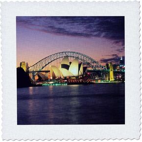 3dRose qs_66291_2 Sydney, Australia Purple and Pink Sunset-Quilt Square, 6 by 6-Inch