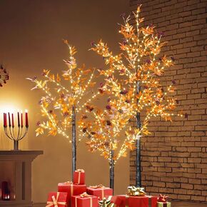 Lamerge 3pcs Halloween Lighted Willow Tree Decorations,4FT+5FT+6FT Colorful Birch Tree RGB LED Tree with Remote,Weeping Willow Tree Indoor/Outdoor Lighted Christmas Tree Decorations for Yard in Saudi Arabia