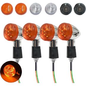 Universal 4pcs Motorcycle Turn Signals LED with Amber White Black Lens Front Rear Turn Signal Light Compatible with Harley Honda Suzuki Yamaha Motorcycle Cruiser Bobber Chopper