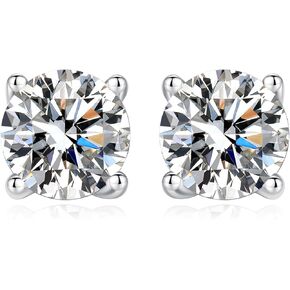 Moissanite Stud Earrings 4-6mm 0.6ct-1.6ct Round Cut D Color VVS1 Lab Created S925 Sterling Silver Moissanite Stone Stud Earrings for Women Men with 18K White Gold