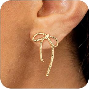 Moodear الذهب القوس الأقراط لذيذ القوس الشريط أقراط للنساء العصرية لطيف بيان 14K الذهب / الفضة مطلي هيبوالرجينيك قطرة Bowknot هوب تتدلى أقراط مجوهرات هدايا للنساء in Kuwait