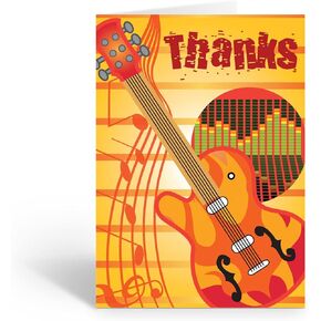 Guitar Theme Thank You Note Card - 10 Boxed Cards & Envelopes - Music Note Cards