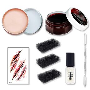 Halloween Special Effects SFX Makeup Kit,Scar Wax + Fake Blood Cream + Castor Oil + 3Pcs Stipple Sponges + Scraper + Sticker,Vampire and Monster Dress Up Cosplay Makeup Kit