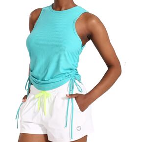 AARYA Women Workout Tank Top Side-Cinch Rib Ruched Stretch Slim Fit