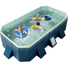 Foldable Non-Inflatable Kids' and Adults' Outdoor Swimming Pool Hard Plastic Shell Kid Pool for Backyard Dog Pools (113" x 66" x 20")