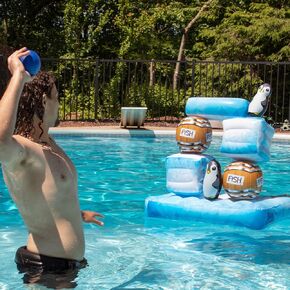 Stack 'n Splash Penguins Floating Target Pool Game - Build It, Hit It, Knock It Down! - 10-Pc Set Includes 2 Balls - Stacks Over 2 Feet High!