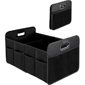 YSSOA 2 Compartments Car Trunk Organizer, 600D Oxford Polyester Car Storage, Anti-slip 14" D x 22" W x 12" H Collapsible Trunk Storage, Suitable for SUV, Minivan, Truck, Black New