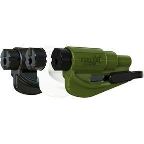 resqme Family Pack of 3 The Original Emergency Keychain Car Escape Tool, 2-in-1 Seatbelt Cutter and Window Breaker, Made in USA, Black, White, Army Green - Compact Emergency Hammer