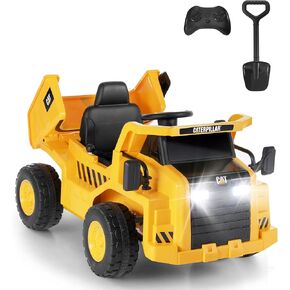Licensed Caterpillar Kids Car, 12v7AH Kids Electric Car, Kids' Electric Vehicles, Extra Shovel, LED Lights/Music/Bluetooth/MP3/USB, Kids Cars to Drive, Remote Control Dump Truck, Yellow