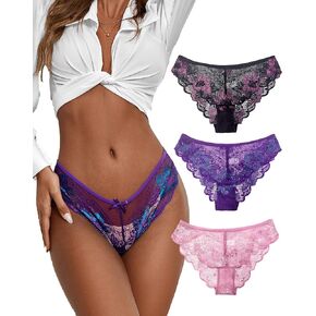 Lace Underwear for Women Sexy Hipster Panties Seamless Breathable Bikini Briefs Cheeky Panty 3 Pack