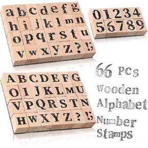 Marspark 66 Pcs Wooden Alphabet Number Stamps Small Letters Wooden Rubber Number Letter with Symbols for Rubber Stamps, DIY Projects, Arts and Crafts, Scrapbooking, Classroom, Games