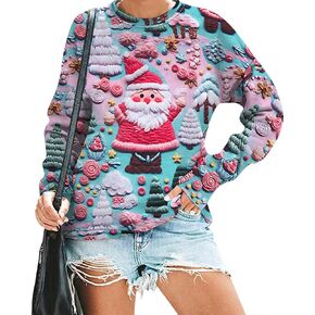 VILOVE Ugly Christmas Sweatshirt Women Snowman Graphic Pullover Xmas Hoodie 3d Digital Print Tee Cute Crewneck Tops