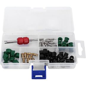 Condition Repair Kit, Condition Hose Gasket Repairing Tool with Removal and Install Accessory Storage Box 10Pcs Valve Cores 50Pcs Hose Gaskets 10Pc Valves 1pcs Autos Valve Core Tool