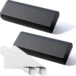 2 PACK Hard Shell Eyeglasses Case Protective Glasses Case for Men and Women Leather Magnetic