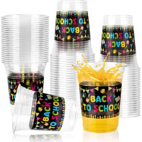 Welcome Back to School Cups, 12 oz Disposable Back to School Plastic Cups First Day of School Party Cups for Boys Girls Classroom School Party Decorations, 50 Pack
