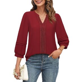 Unixseque Womens Casual Blouses 3/4 Sleeve V Neck Business Tops Ladies Trendy Office Work Shirts