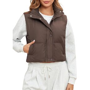 ZAFUL Womens 2024 Puffer Vest Stand Collar Zip Up Sleeveless Padded Jacket Gilet Coat with Pockets Warm Outwear