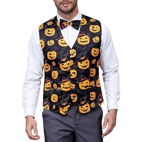 2-Piece Halloween Suit Vest for Men Christmas Vest, Party Waistcoat Vest & Bow Tie,S-3XL