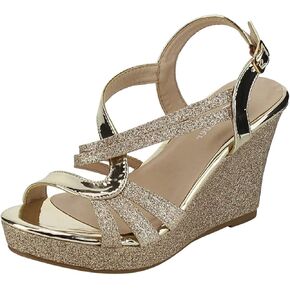 Forever Link Women's Glitter Strappy Wrapped Wedge Heel Platform Sandals