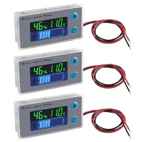 Battery Monitor 10-100V Digital Battery Capacity Tester, Percentage Level Voltage Temperature Switch Meter Gauge 12V 24V 36V 48V LCD Display Marine RV Battery Power Indicator Panel (3pcs)