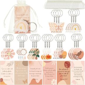 72 Pcs Christian Gifts for Women Boho Christian Keychain Set Include 24 Pcs Bible Verse Keychain 24 Pcs Prayer Cards 24 Pcs Organza Bags Gifts for Women Men Bible Study Supplies