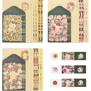 BAYTORY 36Pcs Stationery Paper and Envelopes Set, Cute Animal Patterns Envelope, Love Letter Papers Letter Writing Kit, 18 Paper Sheets + 9 Envelopes (Dog, Rabbit, Cat)