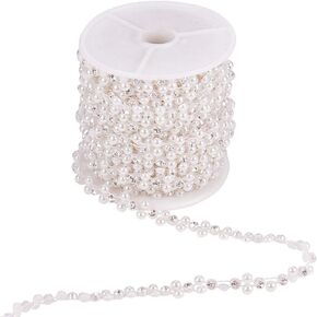 PH PandaHall 10 Rards/Roll ABS Plastic Imitation Pearl and Rhinestone Chain Pearl Bead String for Wedding Party Decoration Sewing Trims Cake Decoration, White