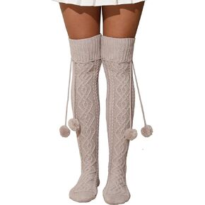 SherryDC Women's Cable Knit Thigh High Socks Over the Knee Leg Warmers Long Winter Boot Stockings