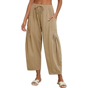 Women Linen Pants Wide Leg Boho Pants Loose Lightweigt Beach Palazzo Harem Pants with Pockets in Kuwait