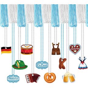 24 PCS Oktoberfest Bead Necklaces White Blue Bead Necklaces with Pendant for Women Men Kids Adult for Oktoberfest Festivities Family Party Supplies Beer Festival Decorations